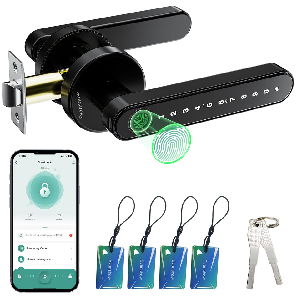Fingerprint Door Lock Biometric Door Knob with Keypad Keyless Entry, Door Locks for Bedrooms, Home Hotel Office Apartment Black