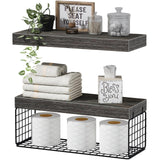 QEEIG Bathroom Shelves Over Toilet - Wall Mounted Floating Shelves Toilet Paper Storage Small Farmhouse Decor Shelf 16 inch Set of 3, Rustic Brown (019-BN3)
