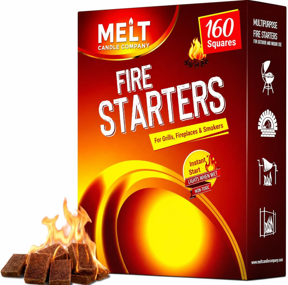 Melt Candle Fire Starter 160 Cubes for Charcoal Grill, Campfire & Fireplace