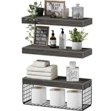 QEEIG Bathroom Shelves Over Toilet - Wall Mounted Floating Shelves Toilet Paper Storage Small Farmhouse Decor Shelf 16 inch Set of 3, Rustic Brown (019-BN3)
