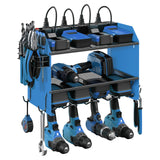 CCCEI Modular Power Tool Organizer Wall Mount with Charging Station. Garage 4 Drill Storage Shelf with Hooks, Screwdriver, Drill Bit Heavy Duty Rack, Tool Battery Holder Built in 8 Outlet Power Strip.