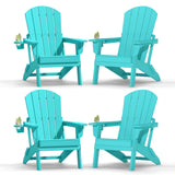 Plawdlik Folding Adirondack Chair with Cup Holder, HDPE All-Weather, Navy
