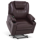 MCombo Electric Power Lift Recliner Chair Sofa with Massage and Heat for Elderly, 3 Positions, 2 Side Pockets, and Cup Holders, USB Ports, Faux Leather 7040 (Light Brown, Medium)