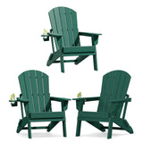 Plawdlik Folding Adirondack Chair with Cup Holder, HDPE All-Weather, Navy