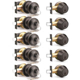 6 Pack Entry Door Locksets with Single Cylinder Deadbolt, Oil Rubbed Bronze Exterior Door Lock Set with Same Key, Front Roound Door Knob and Deadbolt Set