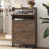 Maupvit Shoe Storage Cabinet with 2 Flip Drawers, Freestanding Shoe Organizer with Metal Legs for Entryway, Narrow Shoe Rack Cabinet, Rustic Brown