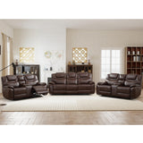 ANJ 3-Piece Manual Reclining Sofa Set, Premium Genuine Leather Reclining Sofas, Include Single Recliner Chair & 2 Loveseat Reclining Couch with Hidden Storage and Cup Holders, Dark Brown