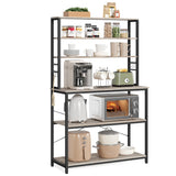 VASAGLE Coffee Bar, 31.5 Inches Baker's Rack for Kitchen with Storage, 6-Tier Kitchen Shelves with 6 Hooks, Microwave Stand, Industrial, Rustic Brown and Black UKKS019B01