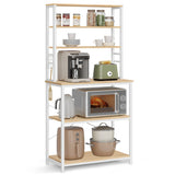 VASAGLE Coffee Bar, 31.5 Inches Baker's Rack for Kitchen with Storage, 6-Tier Kitchen Shelves with 6 Hooks, Microwave Stand, Industrial, Rustic Brown and Black UKKS019B01