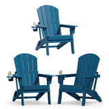 Plawdlik Folding Adirondack Chair with Cup Holder, HDPE All-Weather, Navy