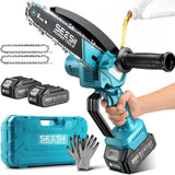 Seesii Mini Chainsaw, 6-inch Mini Chainsaw Cordless, Handheld Electric Power Chain Saw with 2 Batteries, for Tree Trimming Wood Cutting, Best Gifts for Father, Dad, Husband, Men