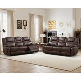 ANJ 3-Piece Manual Reclining Sofa Set, Premium Genuine Leather Reclining Sofas, Include Single Recliner Chair & 2 Loveseat Reclining Couch with Hidden Storage and Cup Holders, Dark Brown