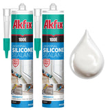 Akfix 100E RTV Clear Silicone Caulk (48x10.1 fl.oz.) - 100% Waterproof Silicone Sealant for Kitchen and Bathroom, Shower, Toilet, Sink, Window and Door, No Yellowing | Clear, 48 Pack