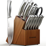 Astercook Knife Set for Kitchen with Block and Sharpener 15pcs German
