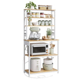 VASAGLE Coffee Bar, 31.5 Inches Baker's Rack for Kitchen with Storage, 6-Tier Kitchen Shelves with 6 Hooks, Microwave Stand, Industrial, Rustic Brown and Black UKKS019B01