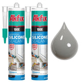 Akfix 100E RTV Clear Silicone Caulk (48x10.1 fl.oz.) - 100% Waterproof Silicone Sealant for Kitchen and Bathroom, Shower, Toilet, Sink, Window and Door, No Yellowing | Clear, 48 Pack