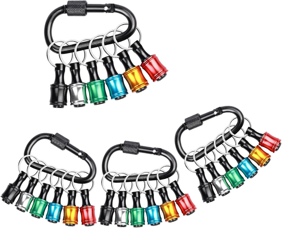 24PCS 1/4 Hex Shank Drill Bit Holder Keychain Extension Bar Quick Release Bit Holders for Impact Driver Drill Bit, Screwdriver Bit Holder, Aluminum Alloy, 3lbs Load Capacity