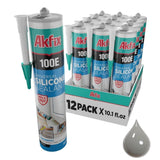 Akfix 100E RTV Clear Silicone Caulk (48x10.1 fl.oz.) - 100% Waterproof Silicone Sealant for Kitchen and Bathroom, Shower, Toilet, Sink, Window and Door, No Yellowing | Clear, 48 Pack