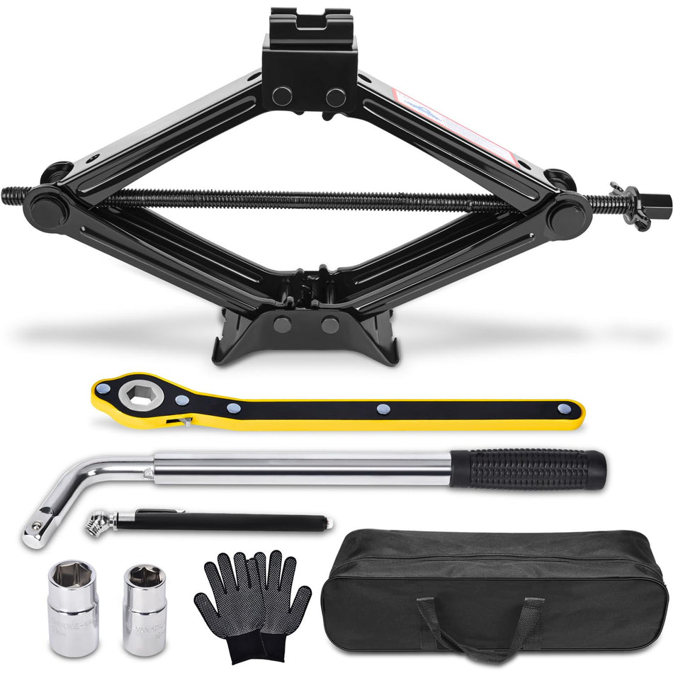 Scissor Car Jack 2 Ton (4409 lbs) Tire Changing Kit with Lug Wrench - Emergency Kit for Car, SUV, MPV