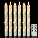 GenSwin Flameless Ivory Taper Candles Flickering with 10-Key Remote, Battery Operated Led Warm 3D Wick Light Window Candles Real Wax Pack of 6, Christmas Home Wedding Decor(0.78 X 9.64 Inch)