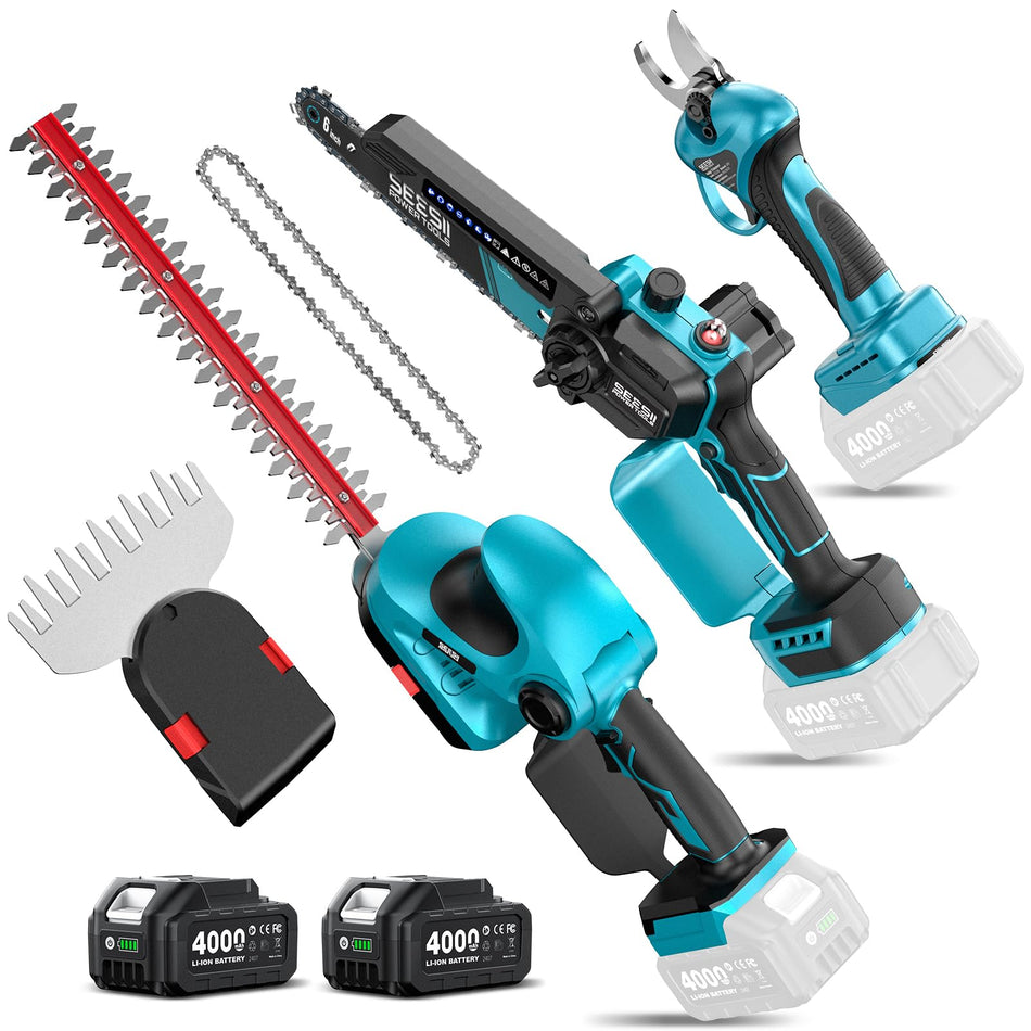 Seesii Mini Chainsaw, 6-inch Mini Chainsaw Cordless, Handheld Electric Power Chain Saw with 2 Batteries, for Tree Trimming Wood Cutting, Best Gifts for Father, Dad, Husband, Men