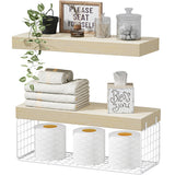 QEEIG Bathroom Shelves Over Toilet - Wall Mounted Floating Shelves Toilet Paper Storage Small Farmhouse Decor Shelf 16 inch Set of 3, Rustic Brown (019-BN3)