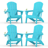 Plawdlik Folding Adirondack Chair with Cup Holder, HDPE All-Weather, Navy