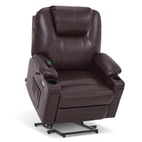 MCombo Electric Power Lift Recliner Chair Sofa with Massage and Heat for Elderly, 3 Positions, 2 Side Pockets, and Cup Holders, USB Ports, Faux Leather 7040 (Light Brown, Medium)
