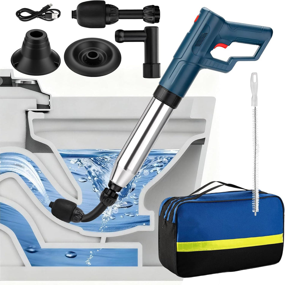 Electric Toilet Plunger,High Pressure Drain Unclogger Plungers for Bathroom, Shower, Floor Drains,Powerful and Versatile Clog Remover with Anti-Splash Design Safe & Efficient Home Tool(Blue)