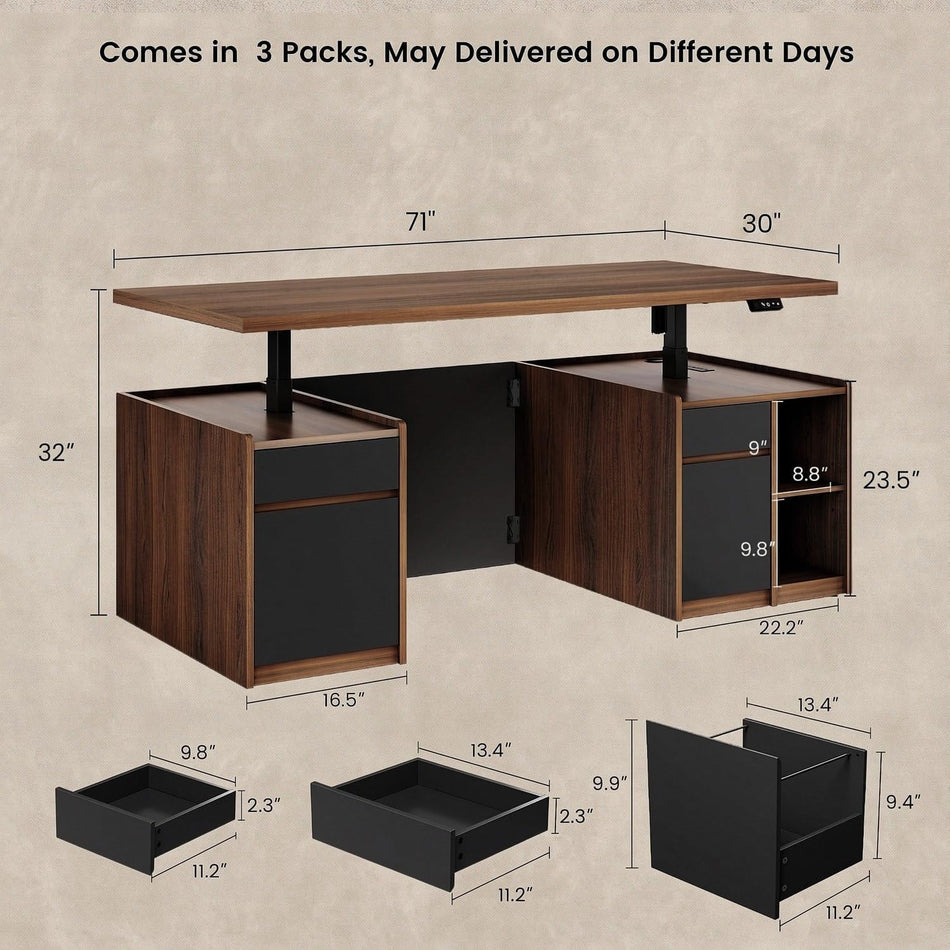 ModernMate 71" Executive Standing Desk with 73.3" Bookcase, Furniture Set