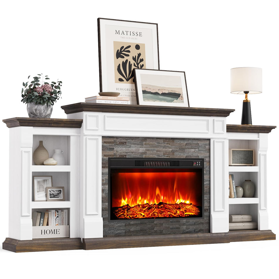 Naice 72" Electric Fireplace with Mantel Fireplace TV Stand for Living Room