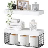 QEEIG Bathroom Shelves Over Toilet - Wall Mounted Floating Shelves Toilet Paper Storage Small Farmhouse Decor Shelf 16 inch Set of 3, Rustic Brown (019-BN3)