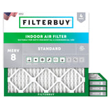 Filterbuy 16x25x1 Air Filter MERV 8 (MPR 700) Dust Defense Replacement (4-Pack), Electrostatic Pleated HVAC AC Furnace Filters, Made in USA (Actual Size: 15.50 x 24.50 x 0.75)