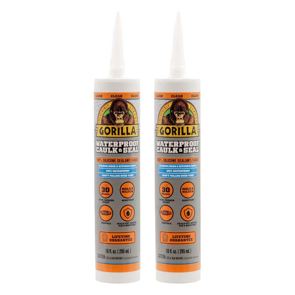 Gorilla Waterproof Caulk & Seal Silicone Sealant, 10oz Cartridge (Pack of 1) - White Caulking Sealant for Kitchen, Window, Bath, Marine, Door and More