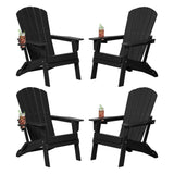 Plawdlik Folding Adirondack Chair with Cup Holder, HDPE All-Weather, Navy