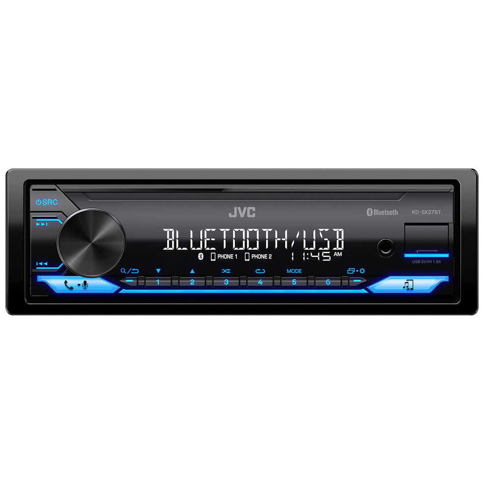 JVC KW-SX88BT Bluetooth Double DIN Car Stereo, 200W Digital Stereo Receiver, AM/FM Radio, Dual Phone Connection, 13-Band EQ, 1.5A USB & AUX Inputs, Custom Color Illumination, Shallow Chassis