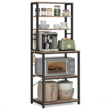 VASAGLE Coffee Bar, 31.5 Inches Baker's Rack for Kitchen with Storage, 6-Tier Kitchen Shelves with 6 Hooks, Microwave Stand, Industrial, Rustic Brown and Black UKKS019B01