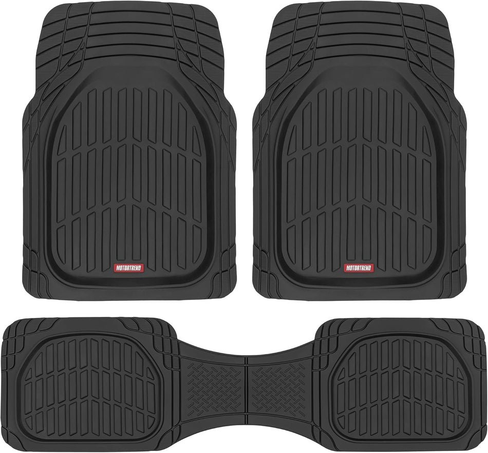 Motor Trend FlexTough Floor Mats for Cars, Black Deep Dish All-Weather Car Mats, Waterproof Trim-to Fit Automotive Floor Mats for Cars Trucks SUV, Universal Floor Liner Car Accessories