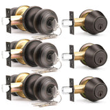 6 Pack Entry Door Locksets with Single Cylinder Deadbolt, Oil Rubbed Bronze Exterior Door Lock Set with Same Key, Front Roound Door Knob and Deadbolt Set