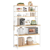 VASAGLE Coffee Bar, 31.5 Inches Baker's Rack for Kitchen with Storage, 6-Tier Kitchen Shelves with 6 Hooks, Microwave Stand, Industrial, Rustic Brown and Black UKKS019B01