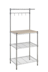 Amazon Basics 3 Tier Kitchen Bakers Rack with Storage, Removeable Top, Wood/Chrome, 14" D x 35.83" W x 63.31" H