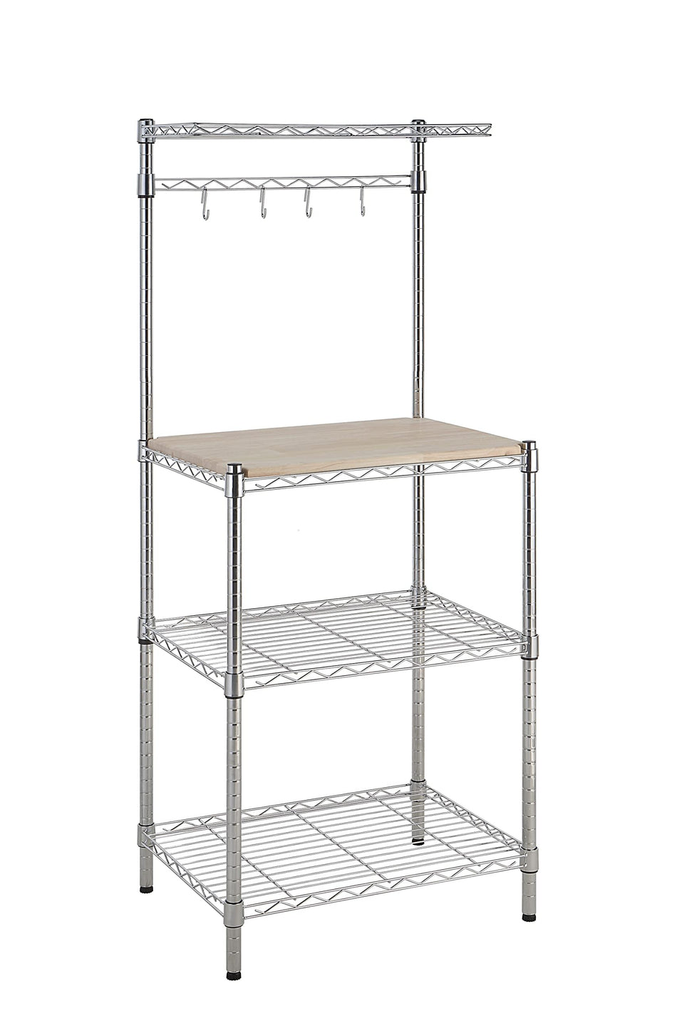 Amazon Basics 3 Tier Kitchen Bakers Rack with Storage, Removeable Top, Wood/Chrome, 14" D x 35.83" W x 63.31" H