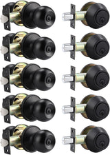 6 Pack Entry Door Locksets with Single Cylinder Deadbolt, Oil Rubbed Bronze Exterior Door Lock Set with Same Key, Front Roound Door Knob and Deadbolt Set