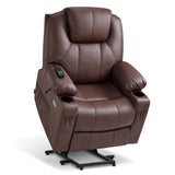 MCombo Electric Power Lift Recliner Chair Sofa with Massage and Heat for Elderly, 3 Positions, 2 Side Pockets, and Cup Holders, USB Ports, Faux Leather 7040 (Light Brown, Medium)