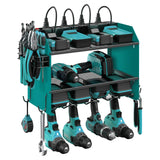 CCCEI Modular Power Tool Organizer Wall Mount with Charging Station. Garage 4 Drill Storage Shelf with Hooks, Screwdriver, Drill Bit Heavy Duty Rack, Tool Battery Holder Built in 8 Outlet Power Strip.