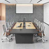 10FT Conference Table for 10 People, Executive Office Table, Modern Boardroom Meeting Table with Built-in Power Outlets & USB Ports, 2" Thick Tabletop (Oak & Gray, 118" W * 51" D * 30" H)