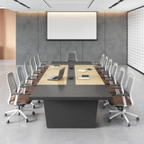 10FT Conference Table for 10 People, Executive Office Table, Modern Boardroom Meeting Table with Built-in Power Outlets & USB Ports, 2" Thick Tabletop (Oak & Gray, 118" W * 51" D * 30" H)