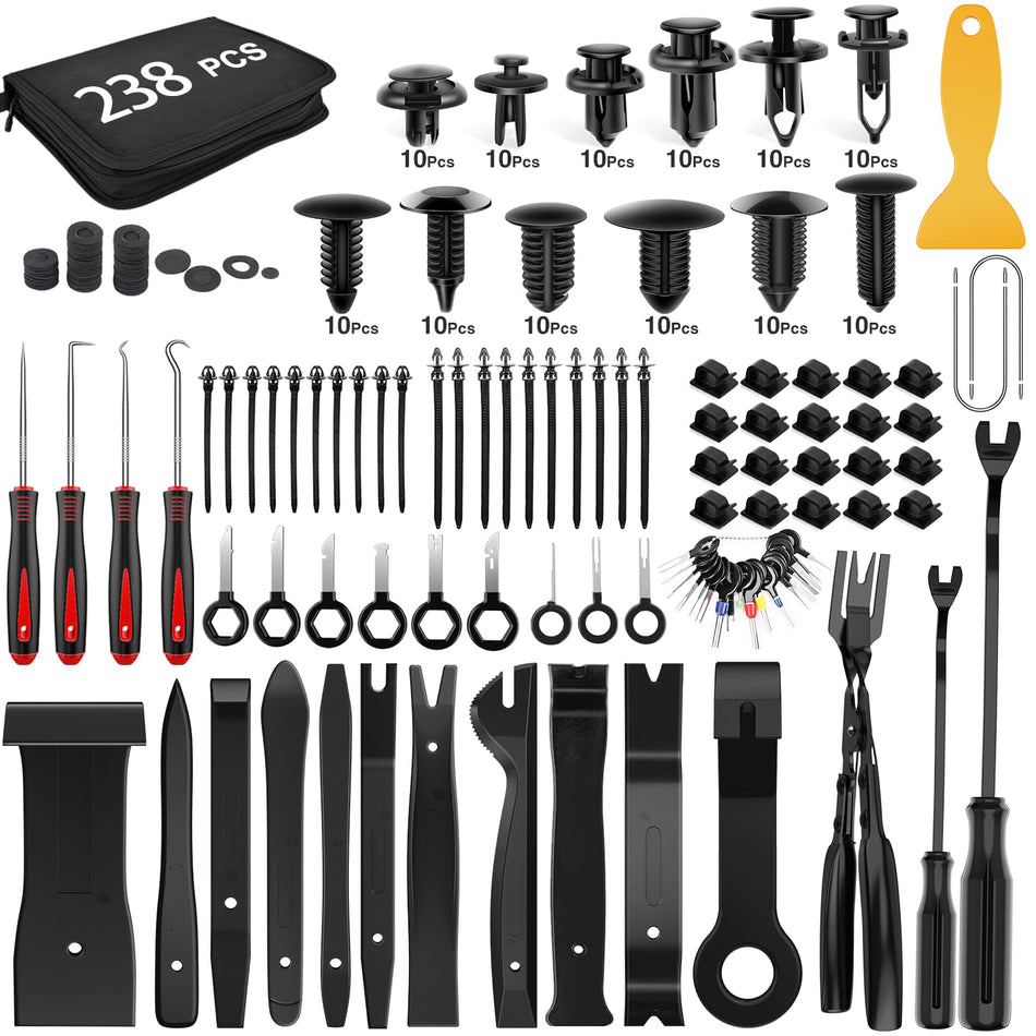 GOOACC - GRC-33 240PCS Bumper Retainer Clips Car Plastic Rivets Fasteners Push Retainer Kit Most Popular Sizes Auto Push Pin Rivets Set -Door Trim Panel Fender Clips for GM Ford Toyota Honda Chrysler