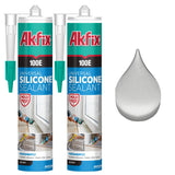 Akfix 100E RTV Clear Silicone Caulk (48x10.1 fl.oz.) - 100% Waterproof Silicone Sealant for Kitchen and Bathroom, Shower, Toilet, Sink, Window and Door, No Yellowing | Clear, 48 Pack