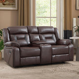 EBELLO Faux Leather Recliner Sofa Furniture Set for Living Room, Recliner Chair, Manual Loveseat, 3 Seat Recliniing Sofa Couch Set for Meeting Room, Brown